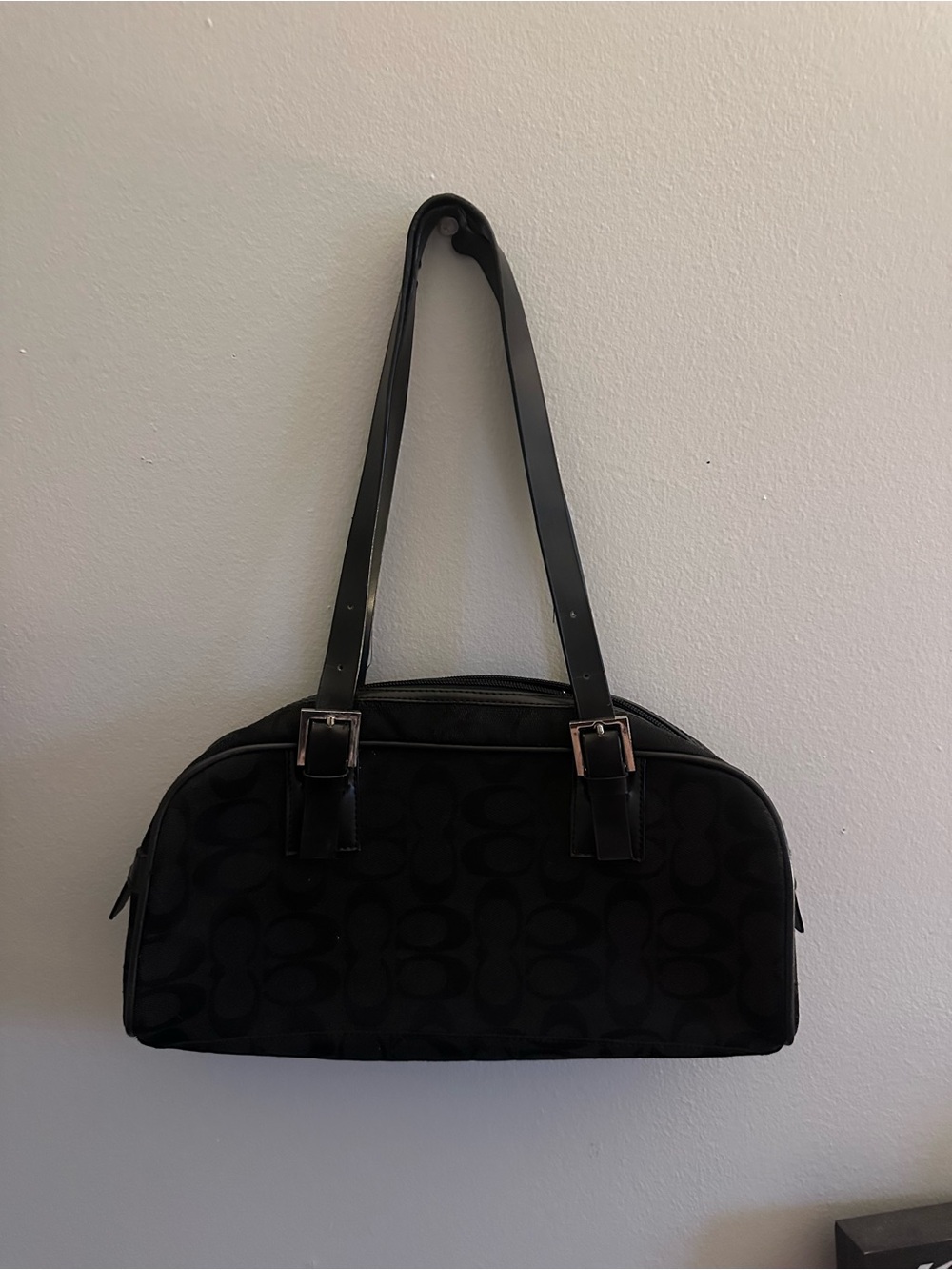 Black Shoulder Bag with Signature Jacquard Pattern